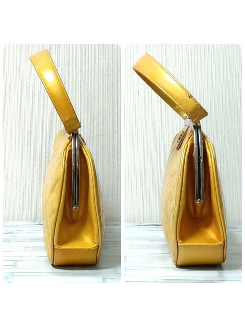 ★SOLD★ Chanel Quilted Handbag Enamel Yellow Kiss Lock Silver - Picture 3 of 10